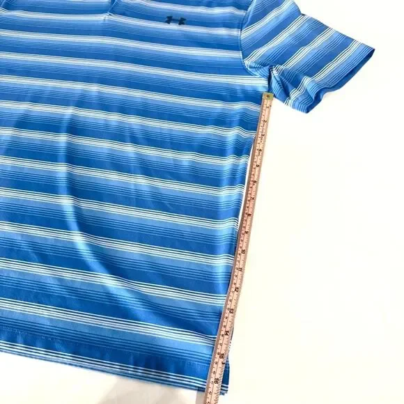 Under Armour Striped Polo Shirt Blue HeatGear Golf Collared - Size Large - Picture 7 of 7